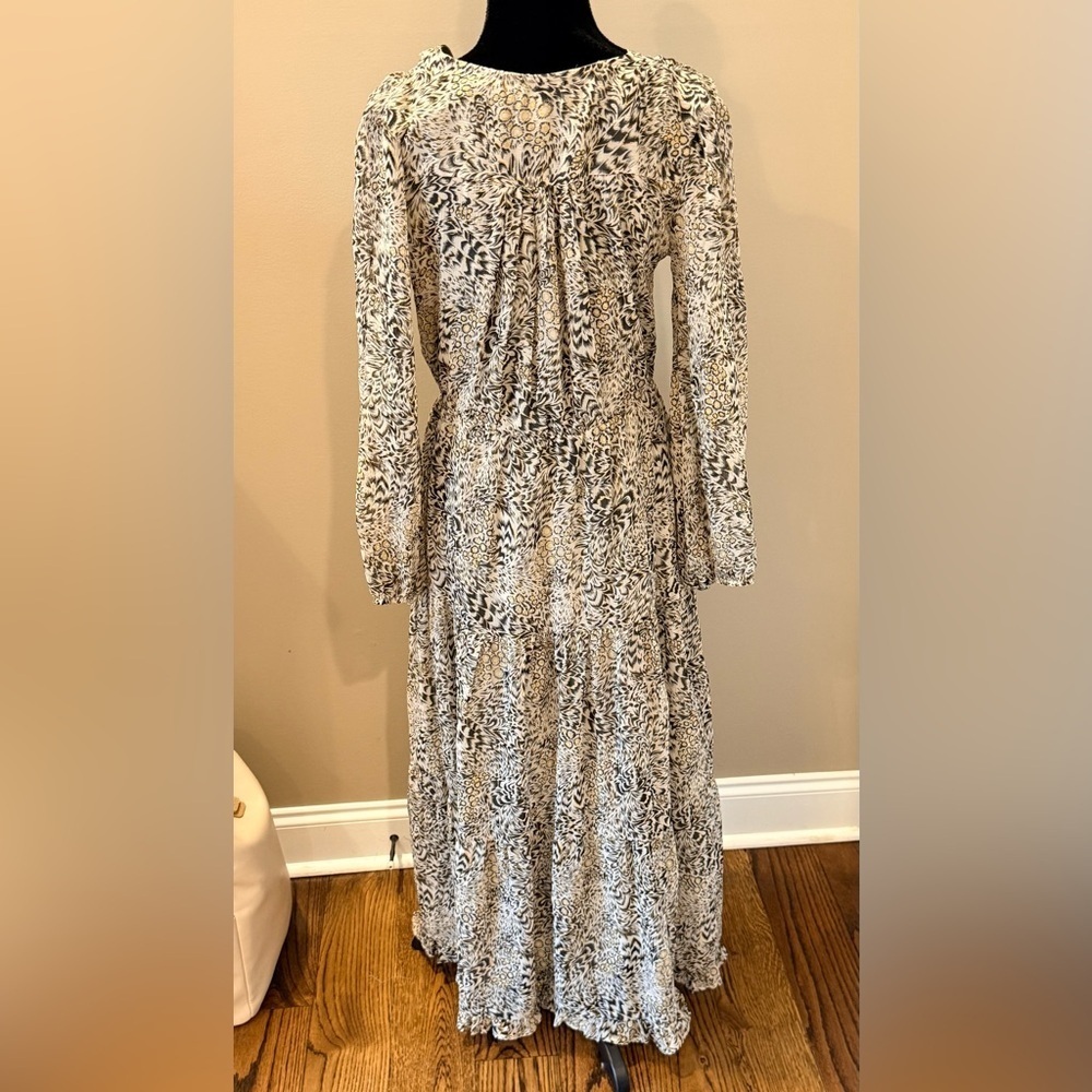 Women’s MYRA BAG Cream & black long sleeve tiered boho dress- Size Medium - Picture 4 of 6